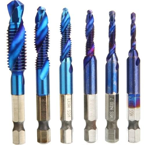 6pcs/set Hand Tap Drill Bits HSS Screw Spiral Point Thread M3 M4 M5 M6 M8 M10 High Speed Steel Hex Shank Machine Taps Kit