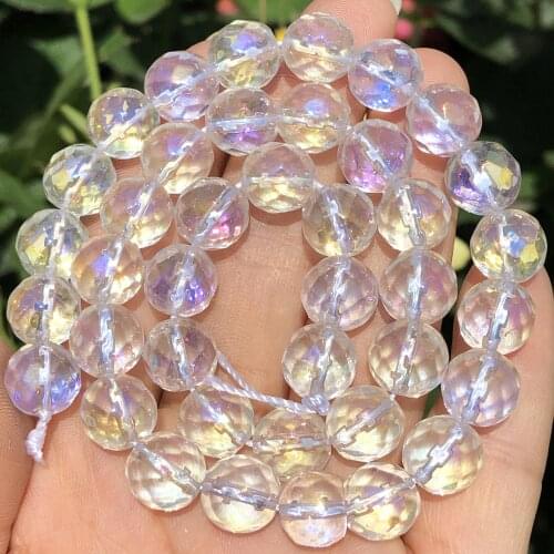 AB Multicolour Faceted Quartz White Crystal Glass Beads For Jewelry Making Diy Bracelet Round Spacer Beads 6/8/10/12MM 15”Strand
