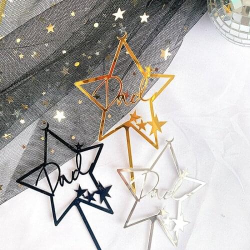 Acrylic Star Dad Cake Topper Happy Fathers Day Cake Topper Daddy Fathers Birthday Cupcake Topper Party Cake Decorations