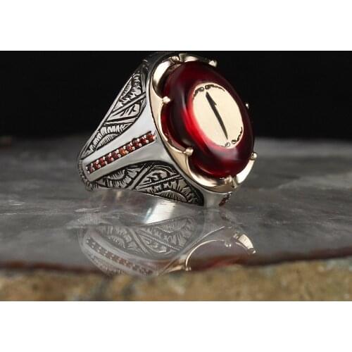 Aleph Letter Amber Gemstone 925 Sterling Silver Ring