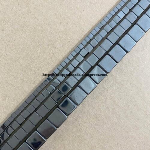 Natural Cube Square Shape Black Hematite Stone Loose Beads 4 6 8 MM 15" Pick Size For Jewelry Making