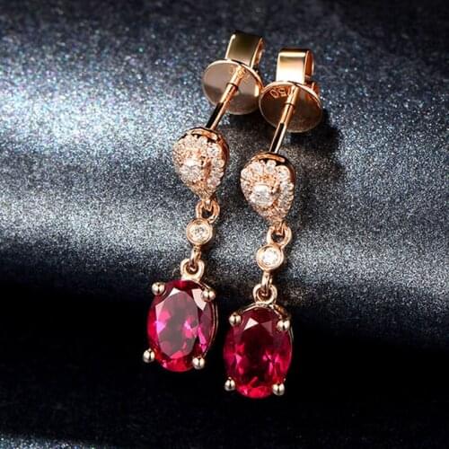 BLACK ANGEL Water Drop Shaped 18K Rose Gold Ruby 925 Silver Red Gemstone Drop Earrings For Women Wedding Jewelry Wholesale