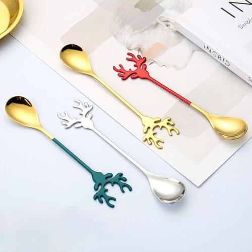 European Metal Elk Spoon Household Coffee Dessert Mixing Spoon Color Spoon Ten-piece Kitchen Tableware Set Household Accessories