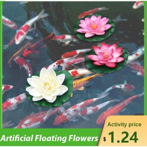 1 Pcs Artificial Floating Lotus Flowers Lifelike Water Lily Micro Landscape for Wedding Pond Garden Fake Plants Fountains Decor
