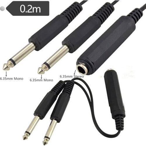 1pcs 6.35mm 1/4 inch TRS Stereo Female to 2 Dual 1/4 Inch TS Mono Male Y Splitter Adiuo Cable