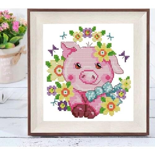 Lovely pig and flowers home decor paintings counted printed on canvas DIY 14CT 11CT Cross Stitch Needlework Sets Embroidery kits