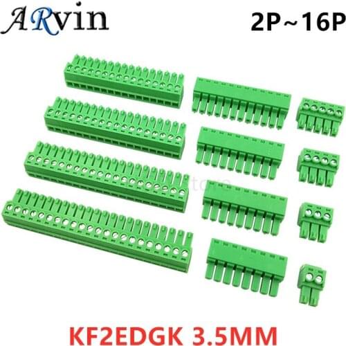 50pcs male pitch 3.5MM 2P 3P 4P ~ 16P Pluggable PCB Terminal Block KF2EDG/KF2EDGK-3.5mm 15EDG/MC1.5-ST