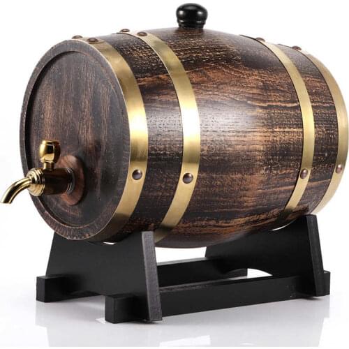 3L Retro Style Oak Wood Red Wine Brandy Whisky Barrel Keg Bucket Container with Faucet Wood Barrel Vintage Oak Beer Brewing