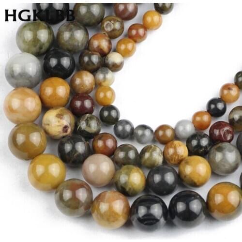 HGKLBB Natural Wooden Petrified Stone Round Spacer Loose Beads For Jewelry Making 6/8/10/12MM Strand 15'' DIY Bracelet Material