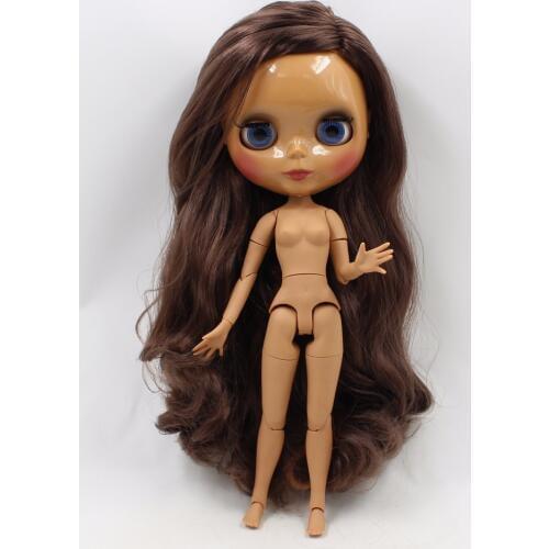 ICY DBS Blyth doll brown hair with bangs or side parting hair dark skin joint body 30cm toy 1/6 bjd