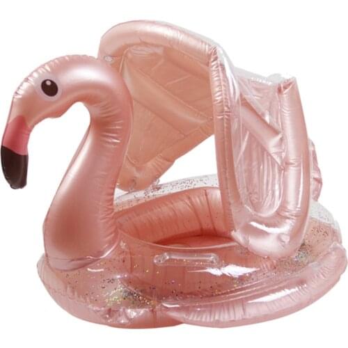 Ins Hot Inflatable Baby Swimming Ring Kids Flamingo Unicorn Swim Circle with Shade Swimming Pool Float Water Fun Pool Toys Seat