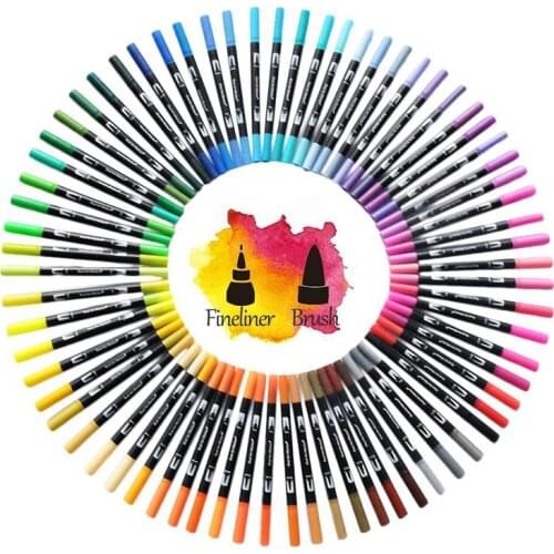 FineLiner Dual Tip Brush Art Markers Pen 12/48/72/100/120 Colors Watercolor Pens For Drawing Painting Calligraphy Art Supplies