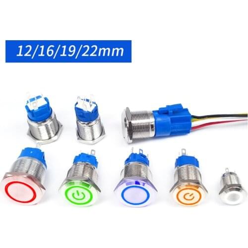 12/16/19/22mm Metal Push Button Switch Momentary Latching Fixed Electric On Off Power Start Stop LED Light 3V 6V 12V 24V 220V