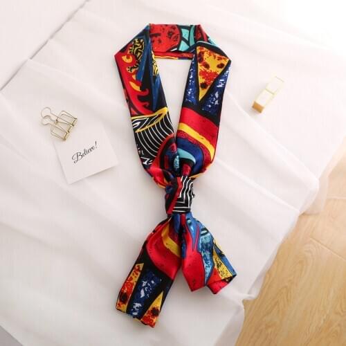 BGW HT4279 Multifunction Silk Scarf Women Fashion Printed Scarves Hair Tie Flower Striped Ribbon Headwear Retro Neckerchief