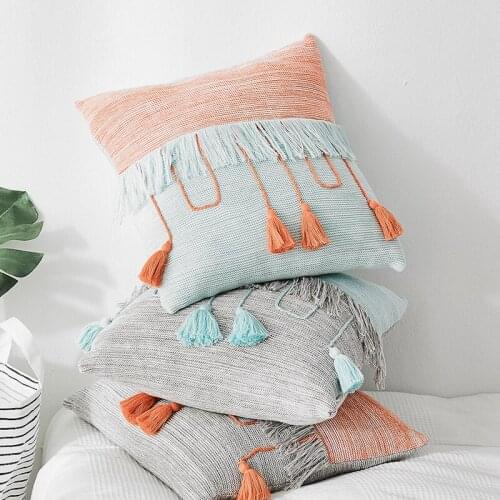 DUNXDECO Cushion Cover Couch Pillow Case Modern Cotton Knitting Colorful Crash Design Tassel Coussin Room Bedding Cushion