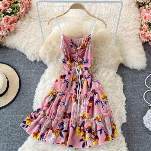 Summer new French retro dresses for women Tube top print sling Dress Sweet vacation for age reduction woman dress 2021