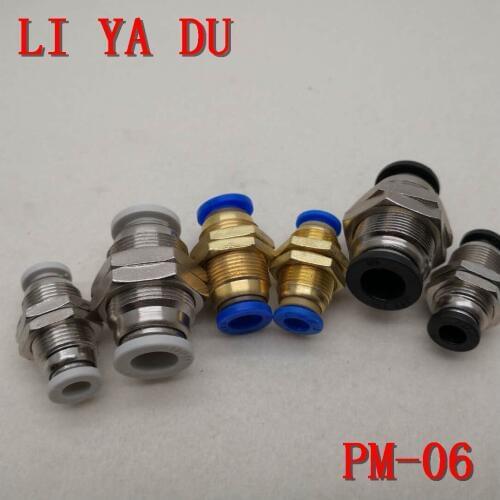 50pcs/lot PM-06 Pneumatic fittings PM bulkhead quick connector tracheal quick connector bulkhead straight PM-6