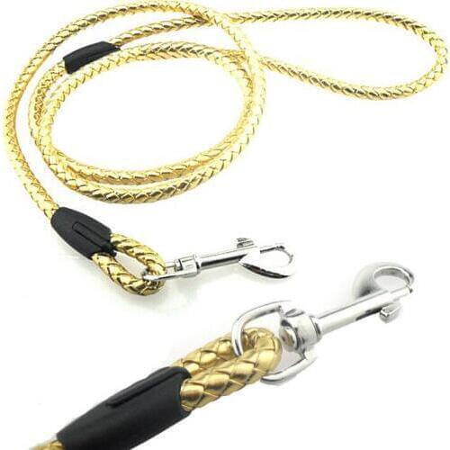 Pet Dog PU Leads Golden Color 120CM Leather Strong Safety Chain Traction Rope Pets Medium Large Dogs Pet supplies