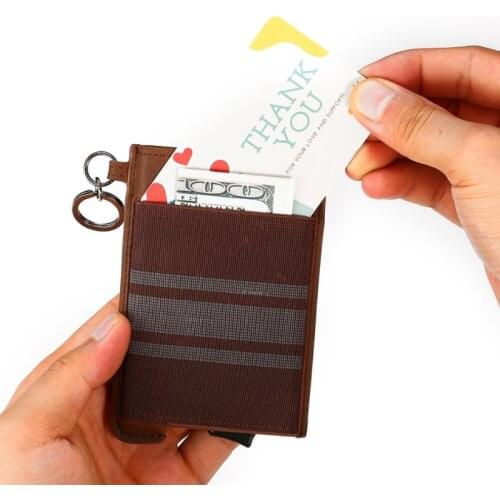 RFID ID Bank Card Holders for Women Men Genuine Leather Anti-theft RFID Blcoking Mini Card Wallet Aluminum Box Pup Up Card Case