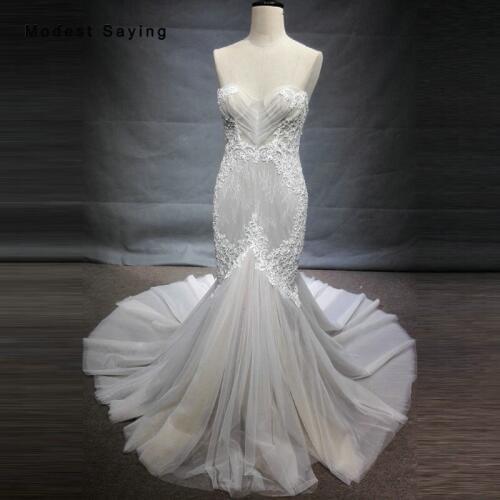 Luxury Ivory and Champagne Mermaid Beaded Lace Wedding Dresses 2018 Formal Garden Bridal Gowns vestido de noiva Custom Made