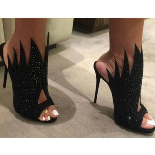 Summer Hot Flames Shape Suede Leather Women Peep Toe Sandals Slip On Ladies Slingback Slides Cutout Style Female Sexy Party Shoe