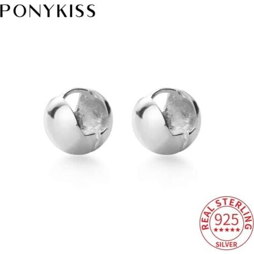 PONYKISS Trendy S925 Sterling Silver Round Bead Minimlist Hoop Earrings Women Fashion Anniversary Jewelry chic Gift Accessory