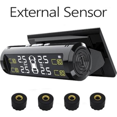 Solar TPMS Car Tire Pressure Alarm Monitor System 4 Internal External Sensor Temperature Alert