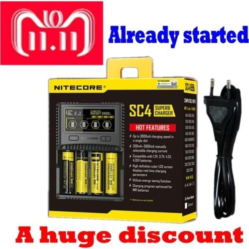 NITECORE SC4 Intelligent Faster Charging Superb Charger with 4 Slots 6A Total Output Compatible IMR 18650 14450 16340 AA Battery