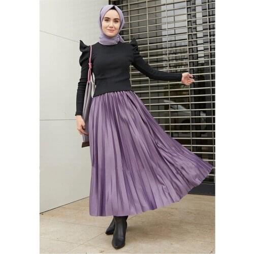 Muslim Pleated Abaya Fashion Muslim Skirt Jupe Musulman Clothing Women Long Skirt Satin Loose Casual Arabic Turkish Middle East