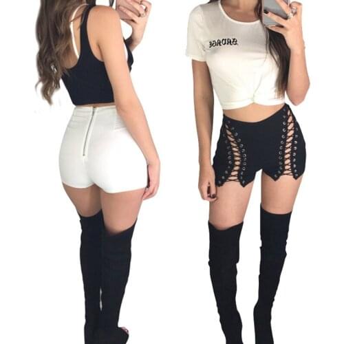 Sexy Bandage Jeans Shorts Women Rave Clothes 2021 Streetwear Hollow Out High Waist Jean Short Black Bodycon Denim Shorts Club