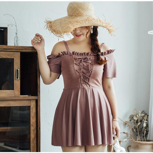 Off Shoulder One Piece Swimsuit 2019 Ladies Padded Swimwear Swim Dress Bathing Suit Push Up Women Skirt Bathing Suit Plus Size