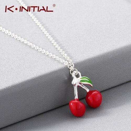 Kinitial Fashion Fruit Design Charm Necklaces For Women Cute Cherry Pendant Necklace for Girls Statement Jewelry Gift Wholesale