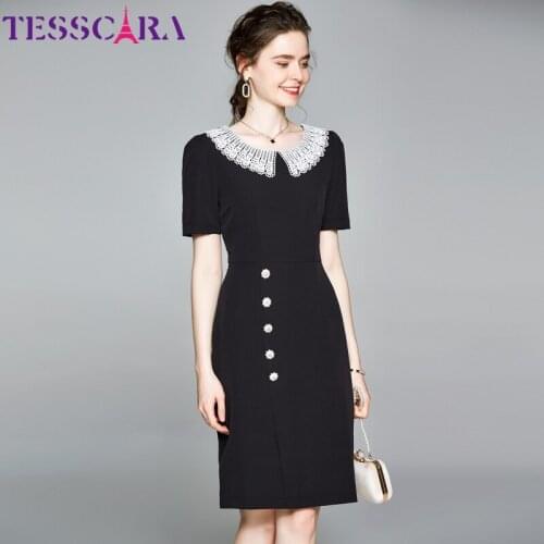 TESSCARA Women Summer Elegant Pencil Dress Festa High Quality Office Lady Party Robe Femme Vintage Designer Evening Vestidos