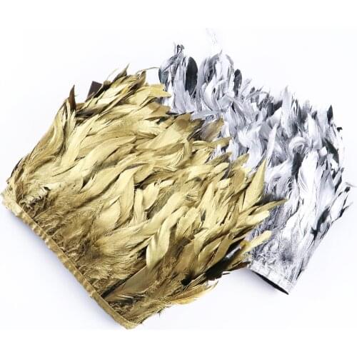 1Meter Spray Gold Silver Chicken Feathers Trim Fringe DIY Wedding Clothes Decoration Sewing Accessory Plumes For Craft Wholesale