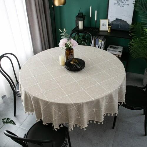 1pcs Home Table Cover Plain Linen Cotton 180cm 200cm Large Round Tablecloth Tea Party Desk Decoration Nappe De Table with Tassel