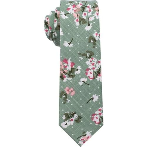 10Pcs/Lot Sage Green Ties for Men Cotton Tie Floral Pattern Neckties 6.5CM Skinny Tie Mens Wedding Flower Necktie Wholesale A149