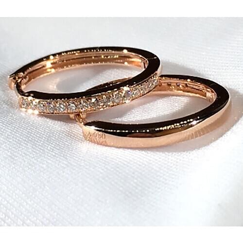 14K Rose Gold Women Hoop Earrings Natural Diamonds Circle Round Classic Wedding Party Engagement Anniversary Present Earrings