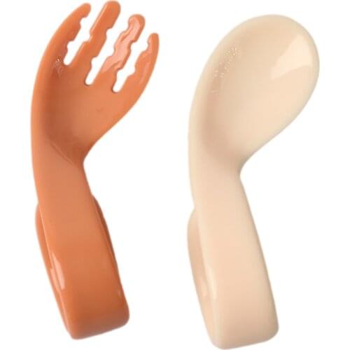 2Pcs NEW Baby Twist Fork Spoon Suit Infant Training Spoon Curved Portable Tableware Sets Patchwork Solid Color Antislip Utensils