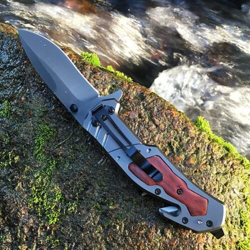 8.2'' Damascus Folding Knife Military Knife 9Cr18Mov Blade + Wood Handle Hunitng Survival Camping Knives Pocket Outdoor Knife