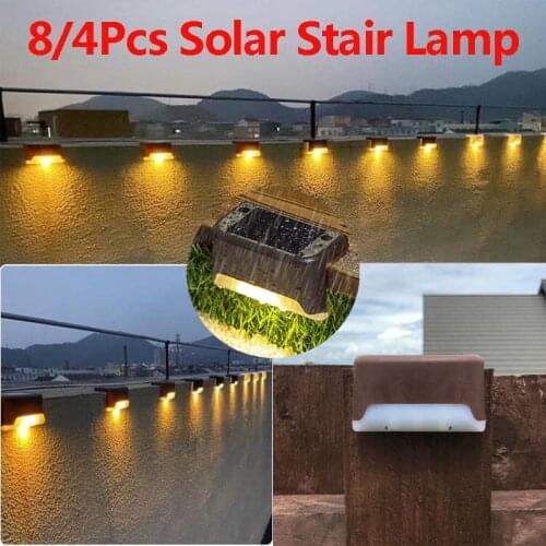 8/4PCS LED Solar Stair Lamp Outdoor Fence Light Garden Lights Pathway Yard Patio Steps Lamps Solar Night Light IP65 Waterproof