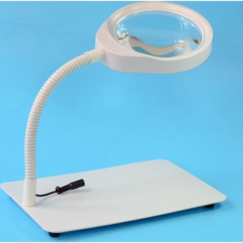 8X Magnifying Glass Desktop LED Lights Illuminated Optical Glass Magnifer PCB Precision Parts Inspection-White