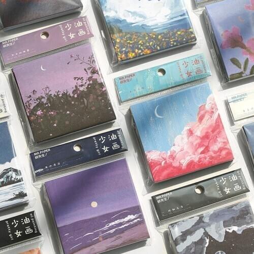 90 Sheets/pack Oil Painting Collection N Times Sticky Note Memo Pad Self-sticky Paper Sticker Message School Office Supplies