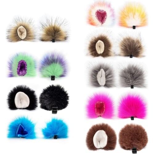 Lolita Plush Hair Clip Cat Ears Headwear Furry Cute Headpiece with Skin Inside Anime Fancy Dress Cosplay Accessories