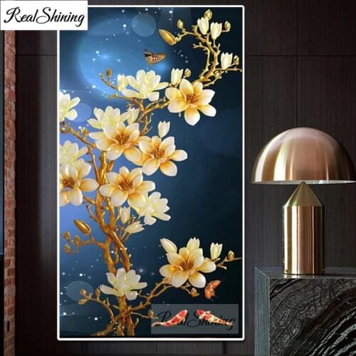 Diamond Painting Mosaic Magnolia Flower Embroidery Cross Stitch Koi Fish butterfly moon large size Entrance decoration T56