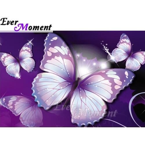 Ever Moment Diamond Painting Wall Picture Of Rhinestone Purple Butterfly Mosaic Full Square Drill Diamond Embroidery ASF2035