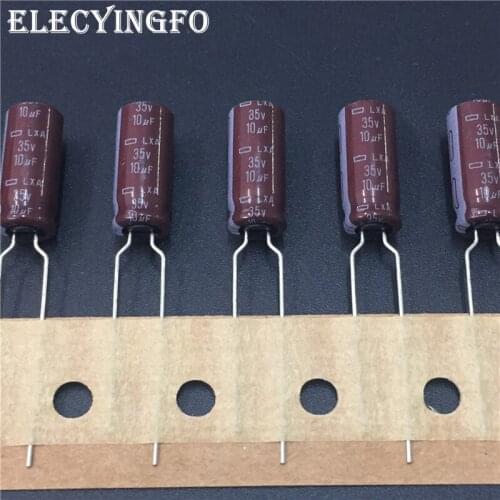 100pcs 10uF 35V10UF NIPPON NCC LXA Series 6.3x15mm 35V10uF Aluminum Electrolytic Capacitor