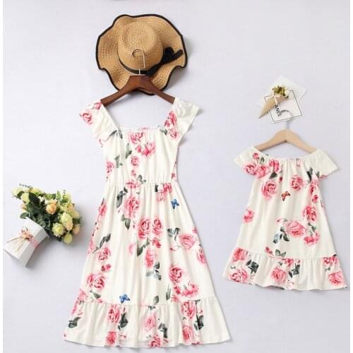 Baywell Summer Summer Mom Daughter Ruffled Sleeveless Dress Parent-child Flower Print Dress Family Matching Outfits Clothes