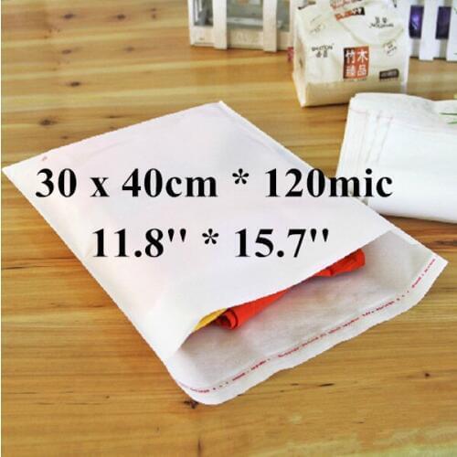 Free Shipping 100pcs/lot 30 x 40cm*120mic Large Self Adhensive Plastic Clothes Packaging Bag, High Quality White PE Clothing Bag
