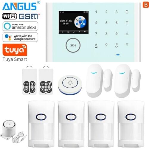ANGUS Tuya 433Mhz WIFI GSM Home Security Alarm System Compatible with Alexa Wireless Burglar Alarm App Control Detector