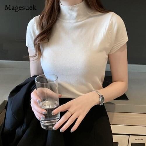 Blusas Mujer De Moda 2021 Korean Casual Women Clothing New Knitted Women Tops Summer Solid Slim Turtleneck Blouse Blusas 8622 50